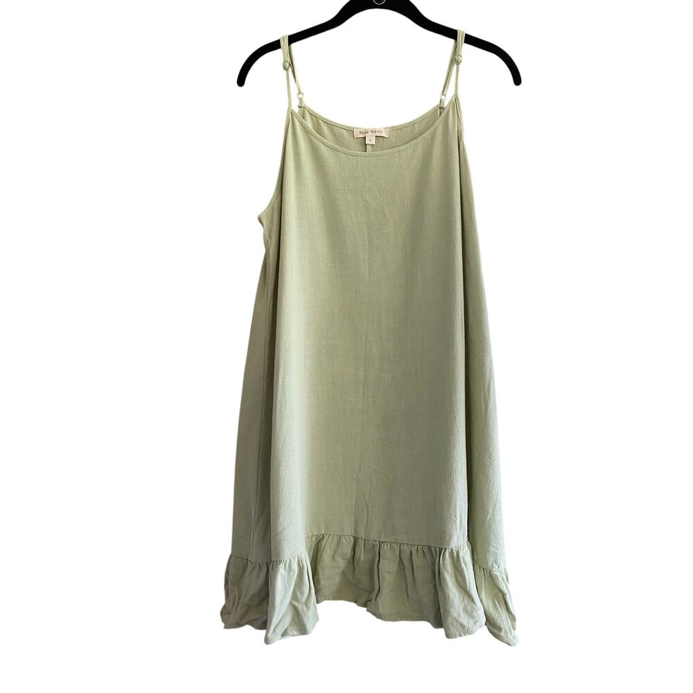 Shop Stevie Ruffle Hem Linen Blend Mini Dress Pale Green Size Large